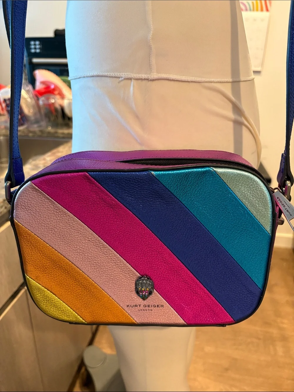 Kurt Geiger Multicolor Diagonal Stripe Leather Crossbody Bag - Picture 2 of 9